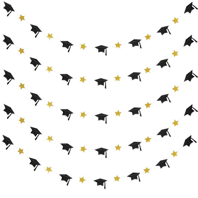 LeeSky 3Pcs Black and Gold Graduation Cap Garland Banner 2025 Graduation Banner for 2025 Party Decorations Black and Gold - Image 1
